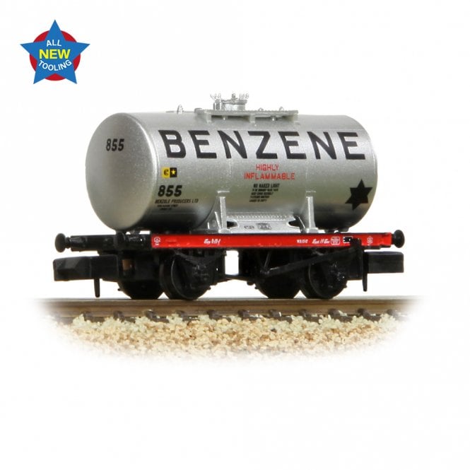 Graham Farish 14T Anchor-Mounted Tank Wagon 'Benzene' Silver 855 (N)