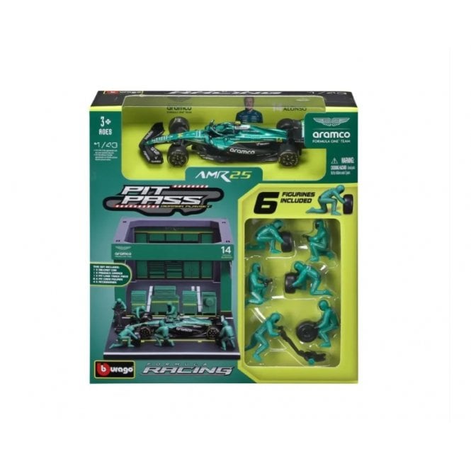 Bburago Aston Martin F1 AMR25 #14 Alonso 2025 Pit Pass Diorama (1:43)
