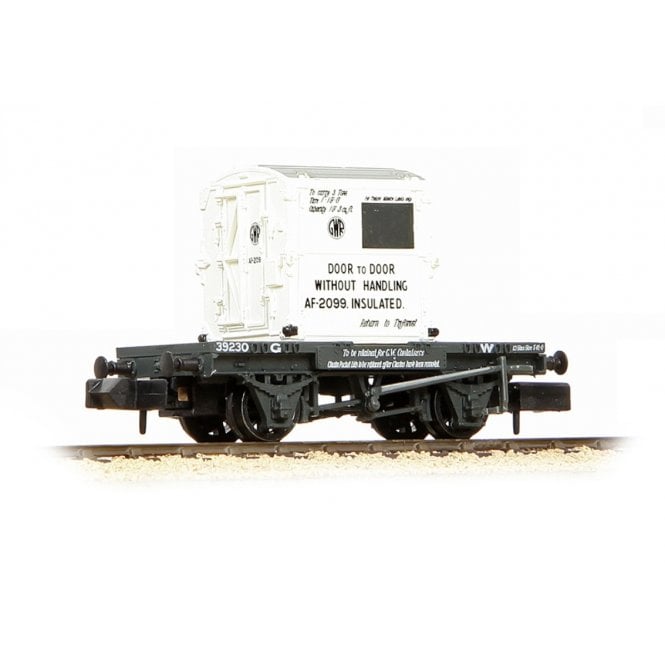 Graham Farish Conflat Wagon GWR Grey 39230 w/ AF Container GWR White (N)