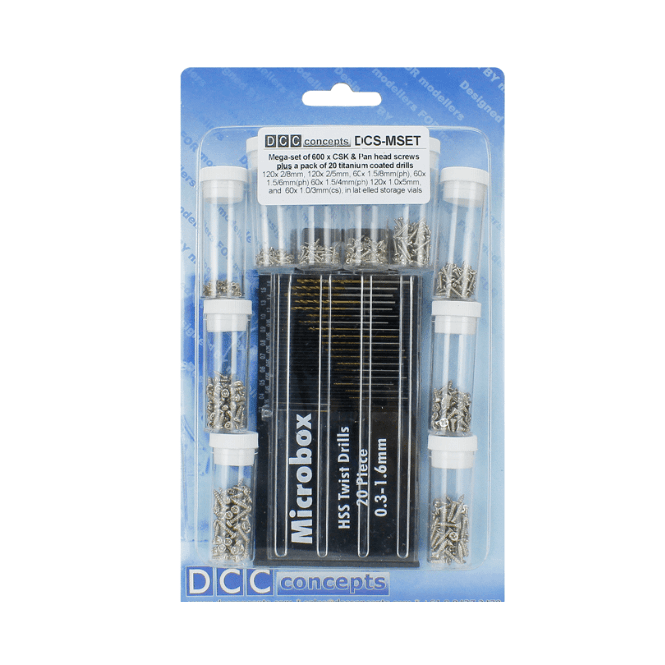 DCC Concepts DCS-MSET Mega Screw Set 16x 60 Vials (w/20 Drill Bit set)