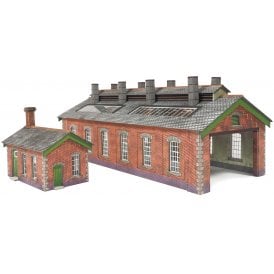 Double Track Engine Shed - Brick - N Scale