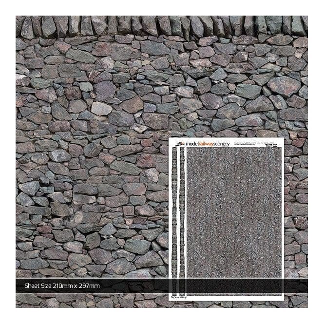 Scale Model Scenery Dry Stone Wall Texture Paper (Pk of 5) (OO)