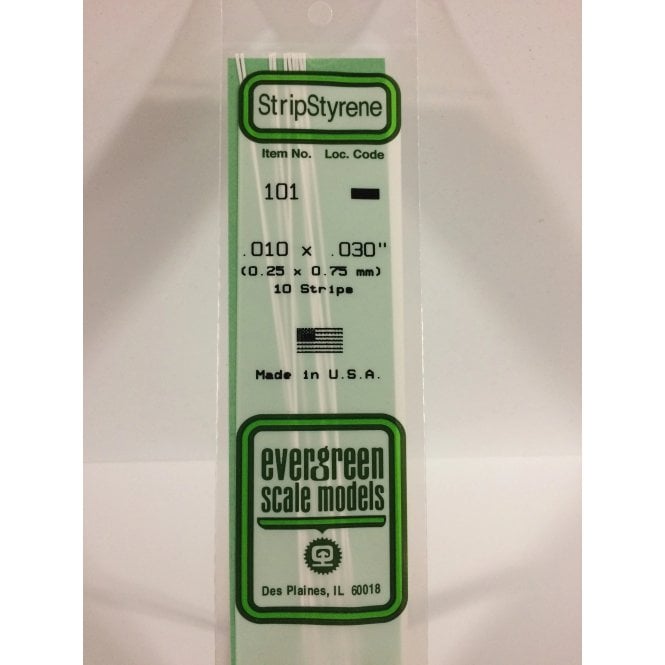 Evergreen EG101 .010 x .030 (0.25 x 0.75mm) Strip (10)