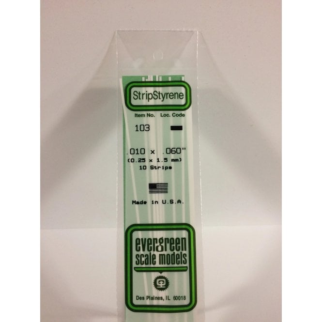 Evergreen EG103 .010 x .060 (0.25 x 1.5mm) Strip (10)