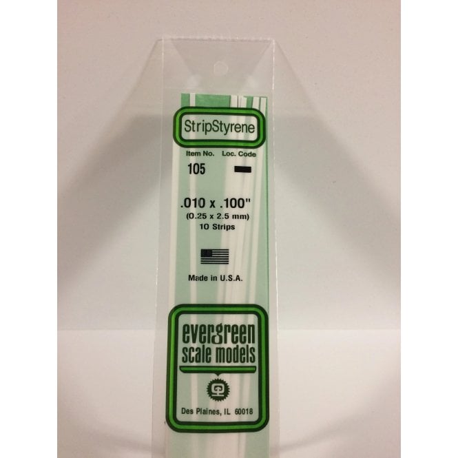 Evergreen EG105 .010 x .100 (0.25 x 2.5mm) Strip (10)