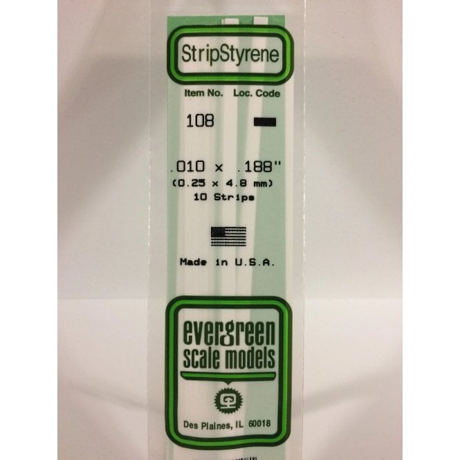 Evergreen EG108 .010 x .188 (0.25 x 4.8mm) Strip (10)
