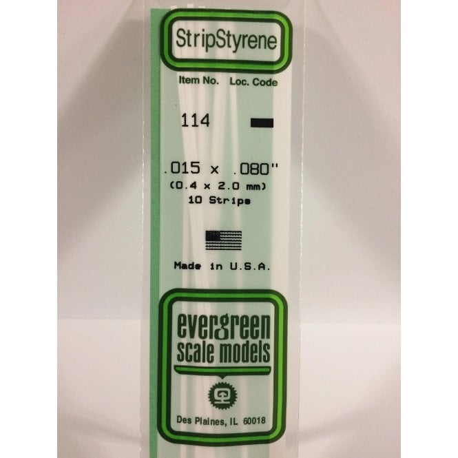 Evergreen EG114 .015 x .080 (0.38 x 2.0mm) Strip (10)