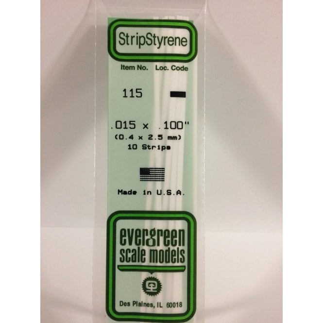 Evergreen EG115 .015 x .100 (0.38 x 2.5mm) Strip (10)