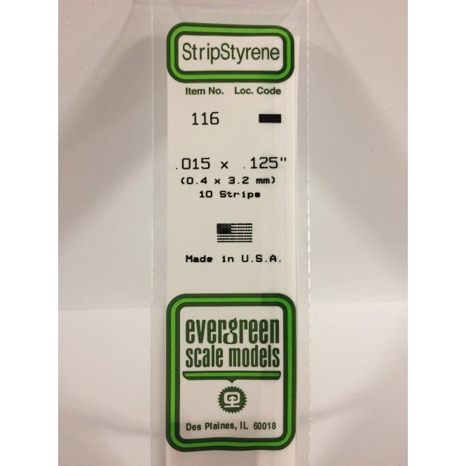 Evergreen EG116 .015 x .125 (0.38 x 3.2mm) Strip (10)