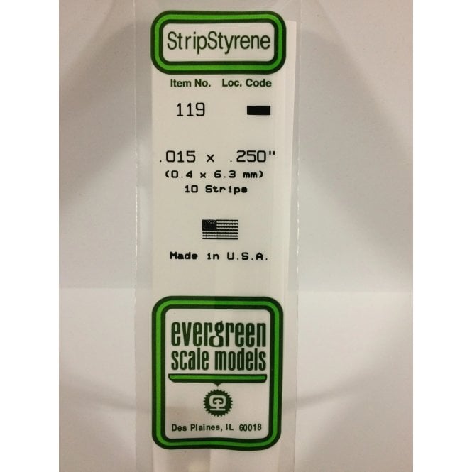 Evergreen EG119 .015 x .250 (0.38 x 6.3mm) Strip (10)
