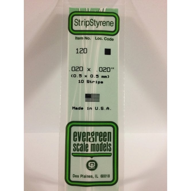 Evergreen EG120 .020 x .020 (0.50 x 0.50mm) Strip (10)