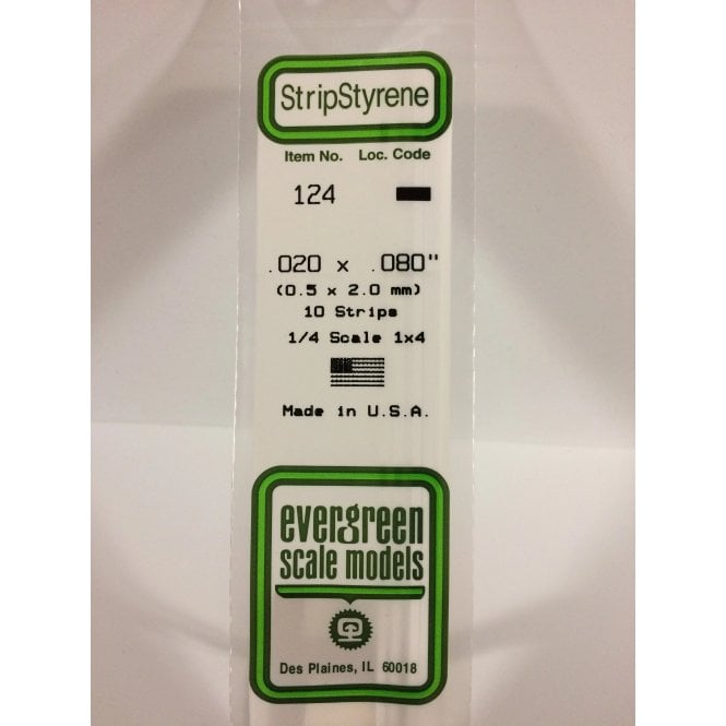 Evergreen EG124 .020 x .080 (0.50 x 2.0mm) Strip (10)