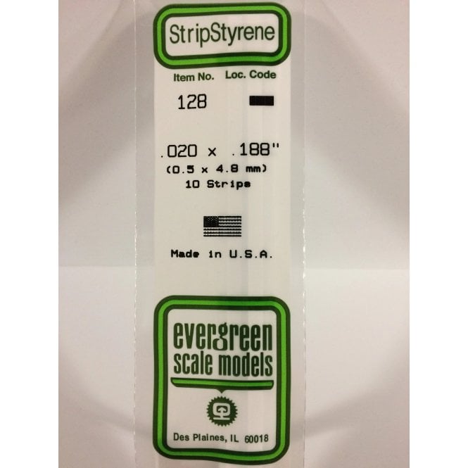 Evergreen EG128 .020 x .188 (0.50 x 4.8mm) Strip (10)