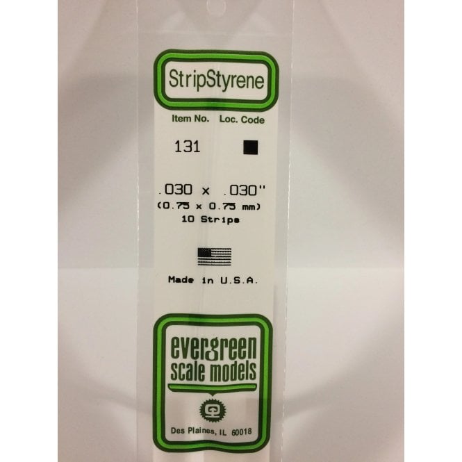 Evergreen EG131 .030 x .030 (0.75 x 0.75mm) Strip (10)