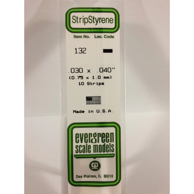 Evergreen EG132 .030 x .040 (0.75 x 1.0mm) Strip (10)