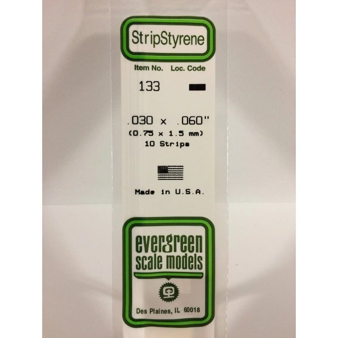 Evergreen EG133 .030 x .060 (0.75 x 1.5mm) Strip (10)