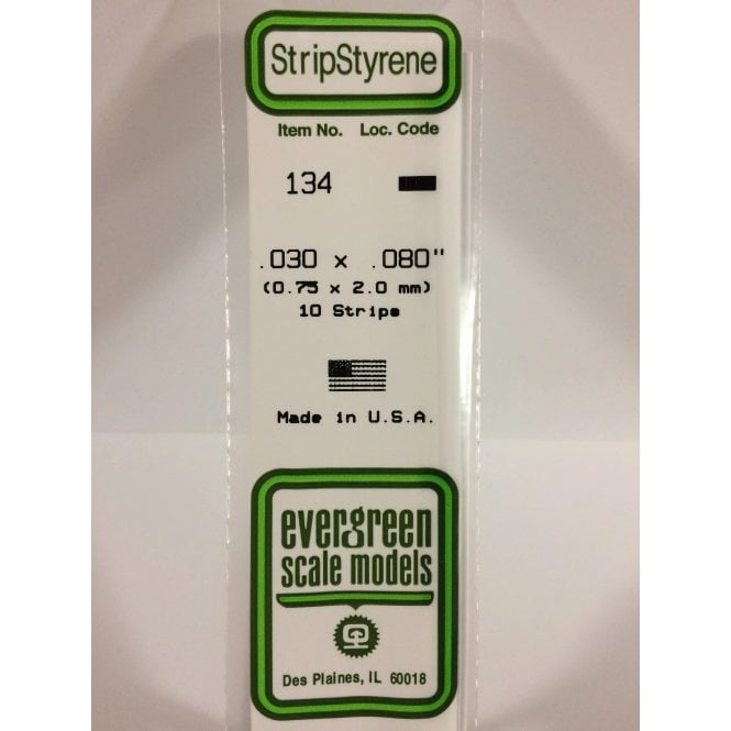 Evergreen EG134 .030 x .080 (0.75 x 2.0mm) Strip (10)