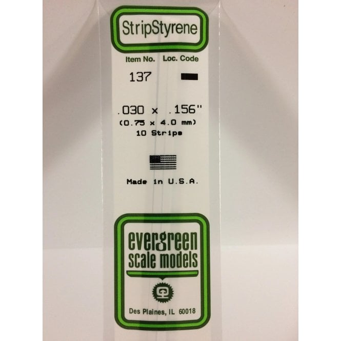 Evergreen EG137 .030 x .156 (0.75 x 4.0mm) Strip (10)