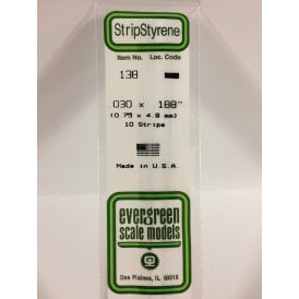 Evergreen EG138 .030 x .188 (0.75 x 4.8mm) Strip (10)