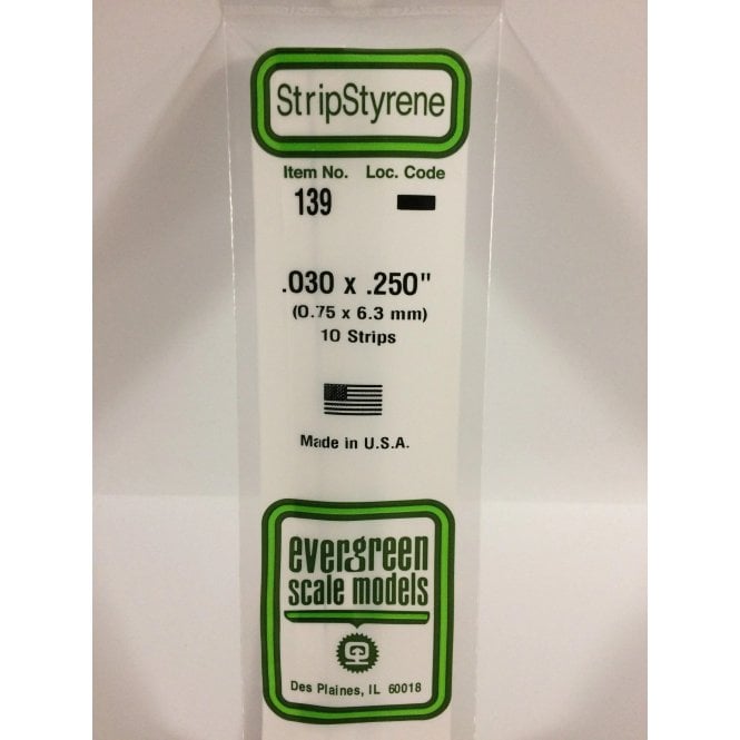 Evergreen EG139 .030 x .250 (0.75 x 6.3mm) Strip (10)