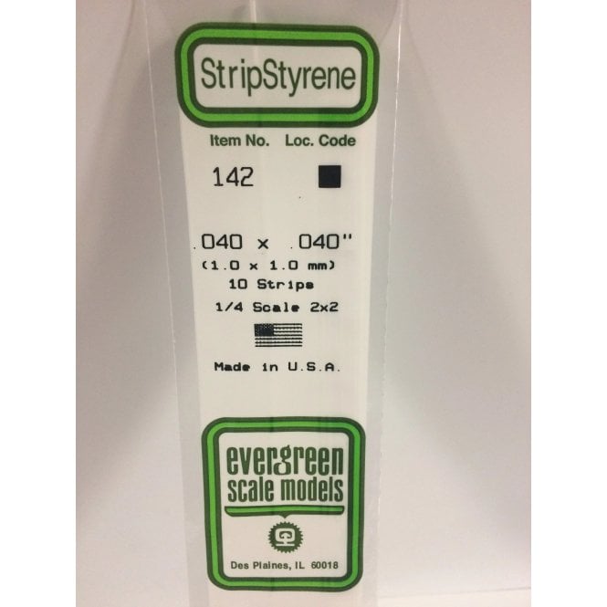 Evergreen EG142 .040 x .040 (1.0 x 1.0mm) Strip (10)