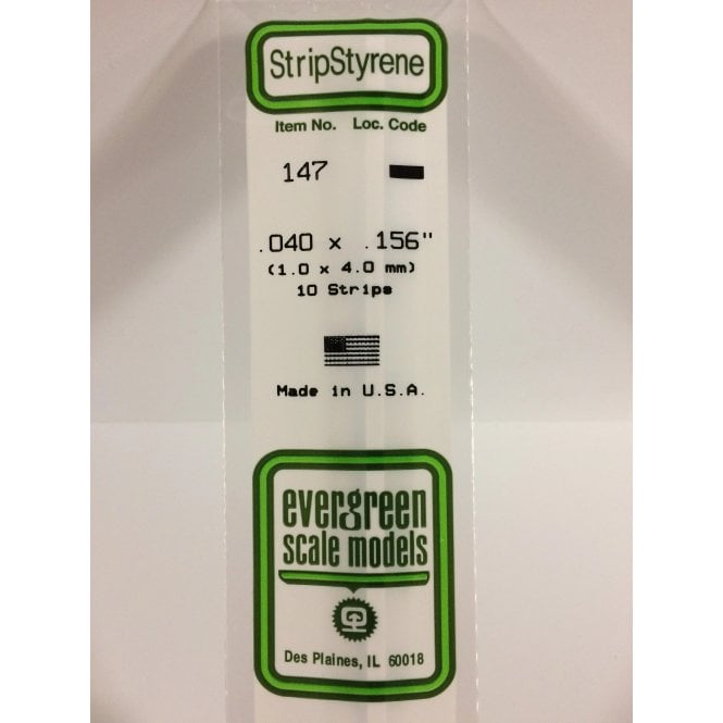 Evergreen EG147 .040 x .156 (1.0 x 4.0mm) Strip (10)