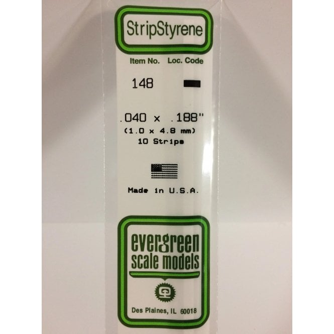 Evergreen EG148 .040 x .188 (1.0 x 4.8mm) Strip (10)