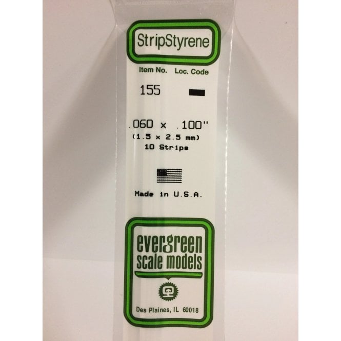 Evergreen EG155 .060 x .100 (1.5 x 2.5mm) Strip (10)