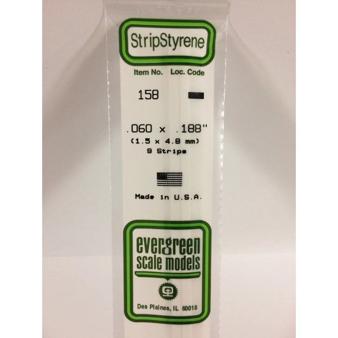 Evergreen EG158 .060 x .188 (1.5 x 4.8mm) Strip (9)