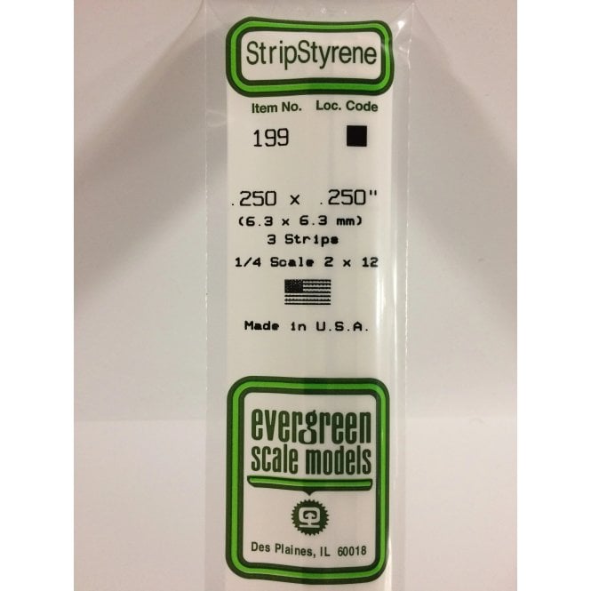 Evergreen EG199 .250 x .250 (6.3 x 6.3mm) Strip (3)