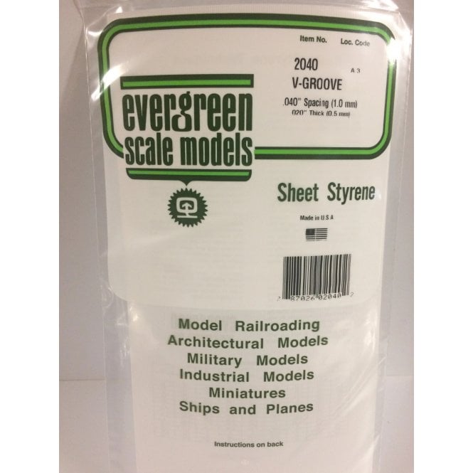 Evergreen EG2040 .040(1.0mm)sp .011(0.28mm)wd V-Groove
