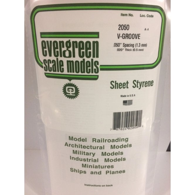 Evergreen EG2050 .050(1.3mm)sp .012(0.30mm)wd V-Groove