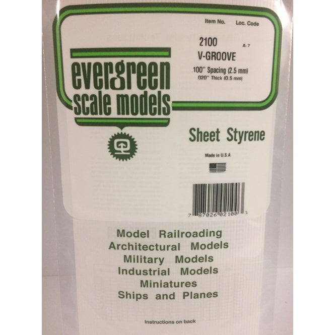 Evergreen EG2100 .100(2.5mm)sp .018(0.45mm)wd V-Groove