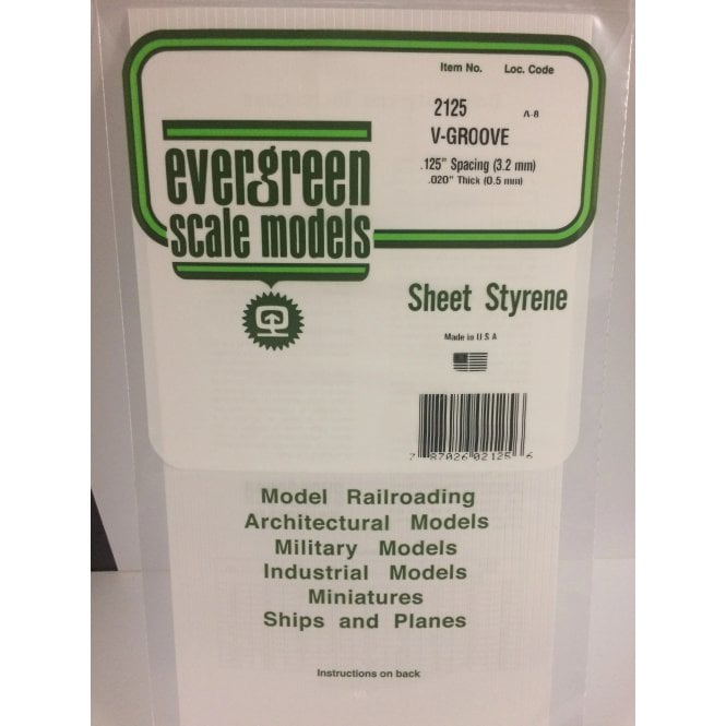 Evergreen EG2125 .125(3.2mm)sp .021(0.53mm)wd V-Groove