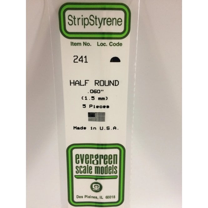 Evergreen EG241 .060 (1.5mm) Half Rnd Rod (5)