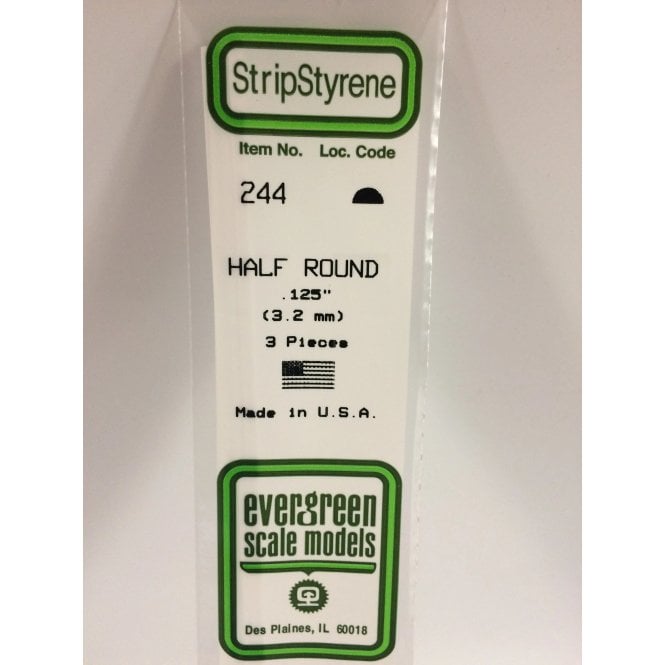Evergreen EG244 .125 (3.2mm) Half Rnd Rod (3)