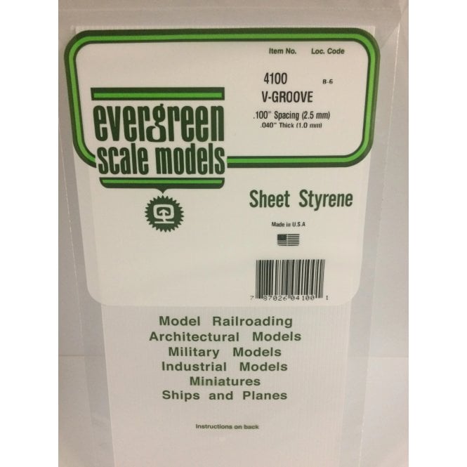 Evergreen EG4100 .100(2.5mm)sp .018(0.45mm)wd V-Groove