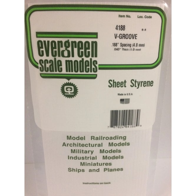 Evergreen EG4188 .188(4.8mm)sp .029(0.73mm)wd V-Groove