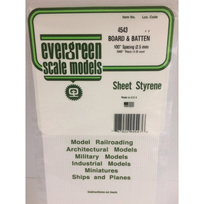 Evergreen EG4543 .100(2.5mm)sp .020(0.50mm)wd Board + batten