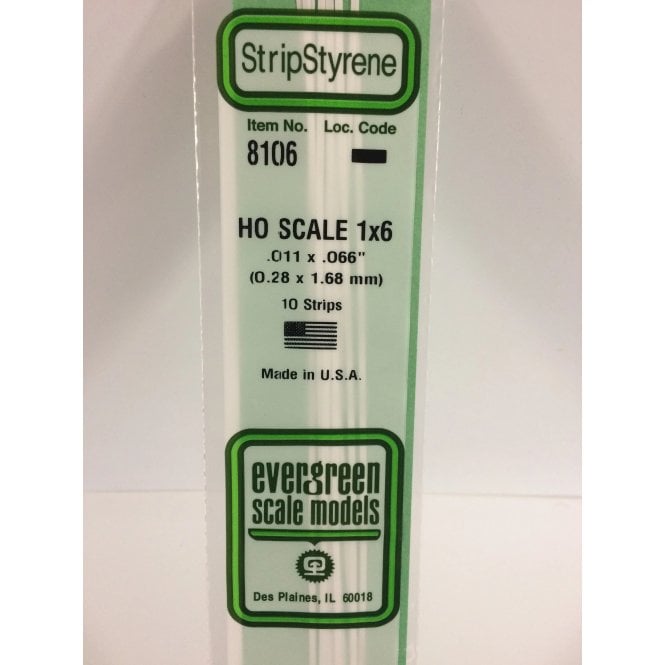 Evergreen EG8106 .010 x .066 (0.3 x 1.7mm) Strip (10)