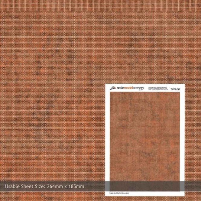 Scale Model Scenery English Bond Old Red Brown Brick Texture Paper (Pk of 5) (OO)