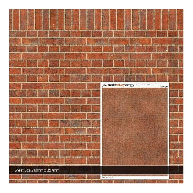 Scale Model Scenery English Bond Red Brick Texture Paper (Pk of 5) (OO)