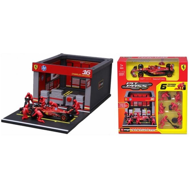Bburago Ferarri F1 SF-25 #16 Leclerc 2025 Pit Pass Diorama (1:43)