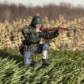 German Grenadier Kneeling in Parka Firing K98 1943-45