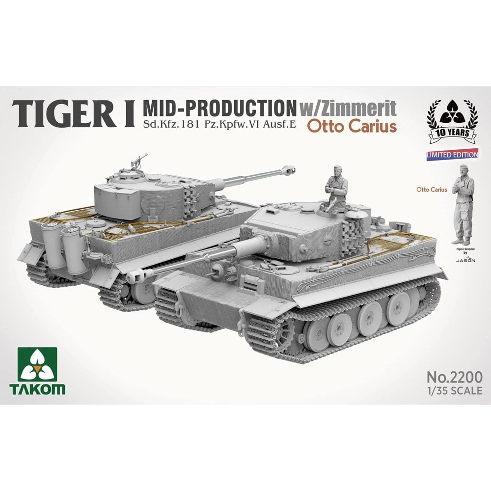 Takom PKTAK02200 German Tiger I Mid w/ Zimmerit & Otto Carius figure