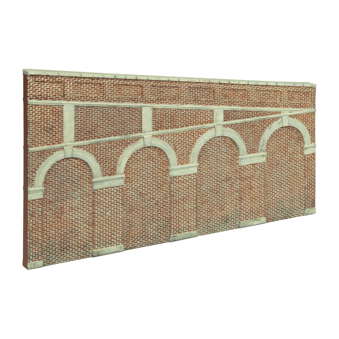 Hornby High Stepped Arched Retaining Walls x 2 (Red Brick)