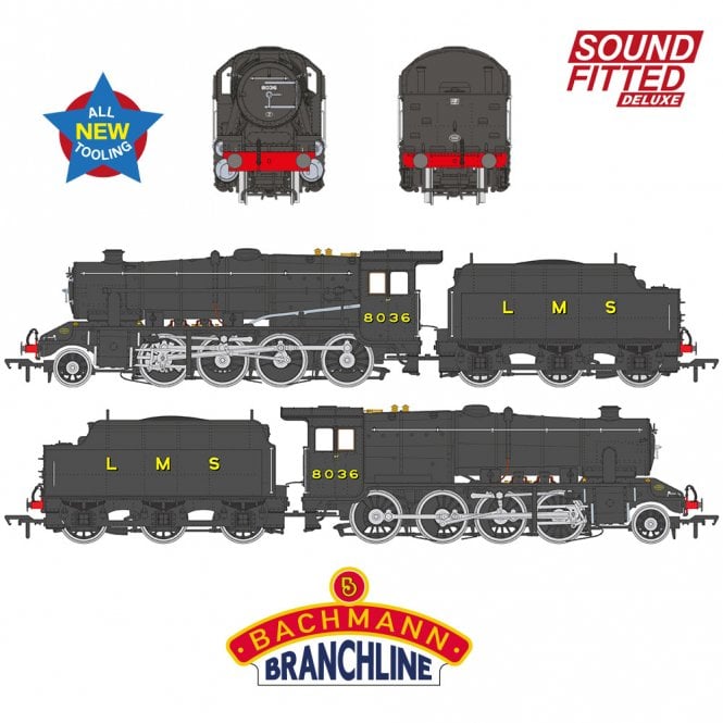 Bachmann LMS 8F with Riveted Tender 8036 LMS Black (Sound Fitted Deluxe)