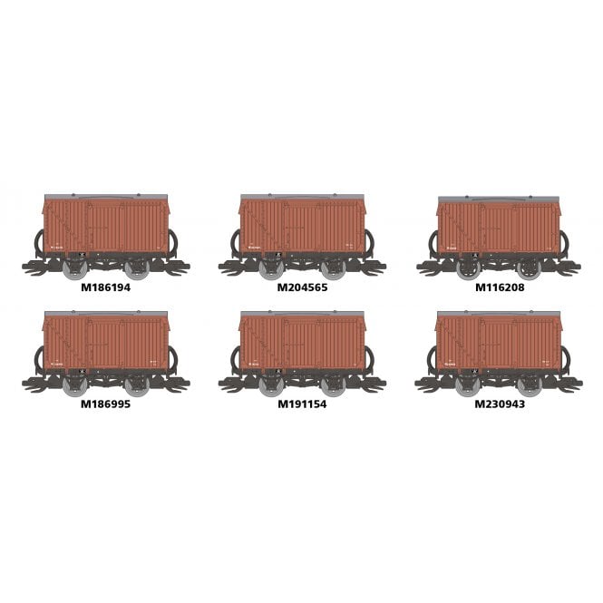 Peco LMS/BR 9ft WB Van – British Railways Fitted – Set of 6. (TT)