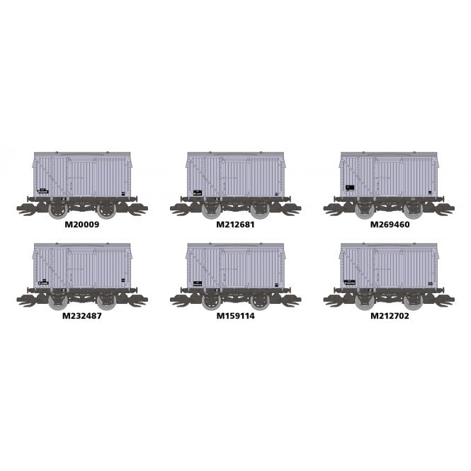 Peco LMS/BR 9ft WB Van – British Railways Unfitted – Set of 6. (TT)
