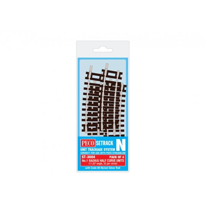 Peco No.1 Radius Half Cuve - 228mm Radius (Pack of 4)